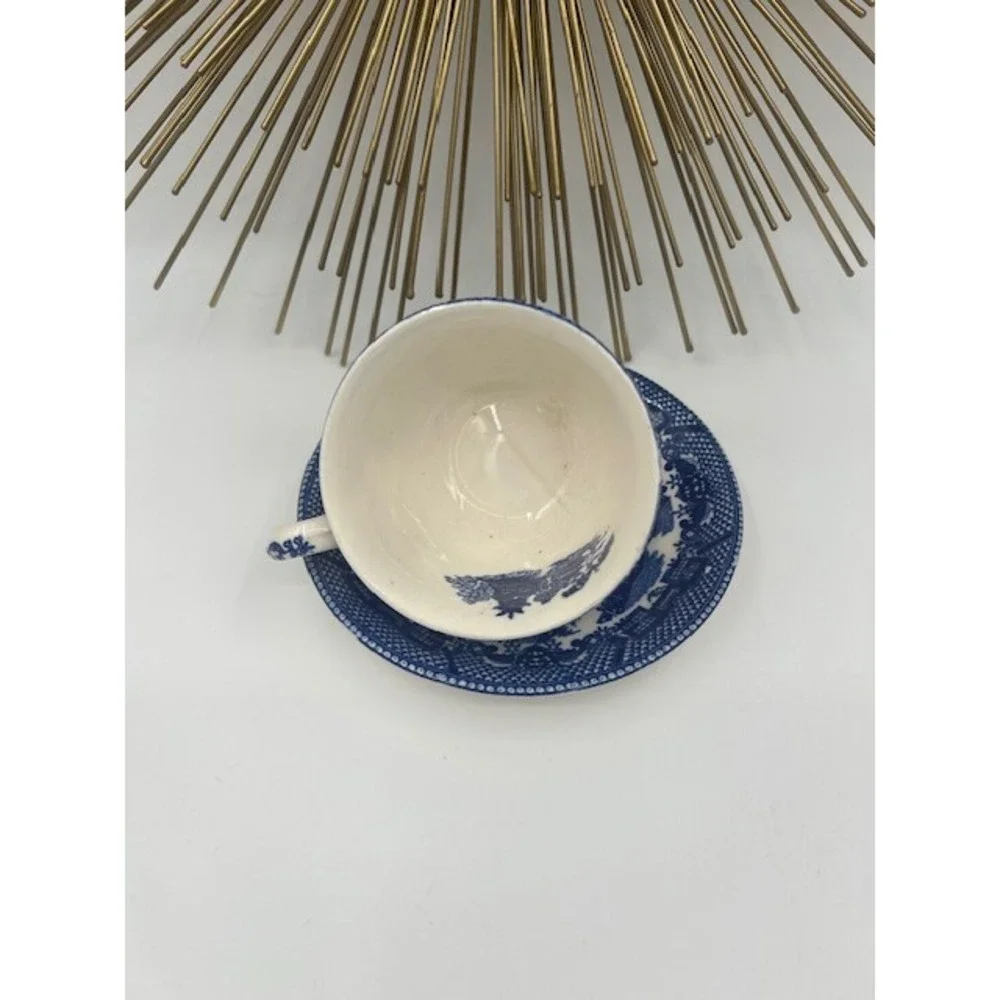 Vintage Japanese Blue Willow Teacup & Saucer Set Chinoiserie